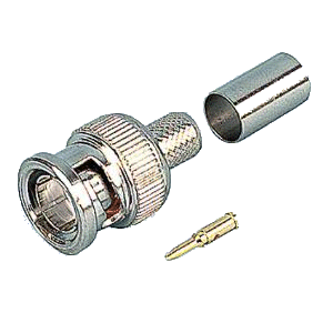 Photograph of a three piece BNC connector